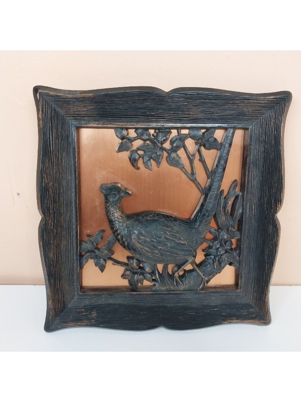 Vintage 1963 Coppercraft Guild Copper & Black Wall Art With Pheasant 9 x 9